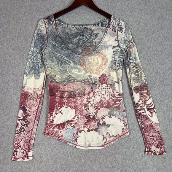 Lucky Brand Tops - Vintage Y2K Lucky Brand Shirt Womens M Asian Inspired Print Long Sleeve T Shirt